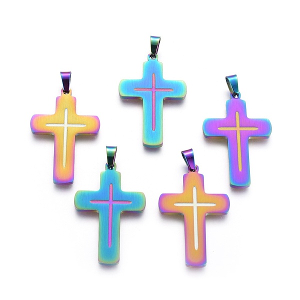 

PandaHall Ion Plating(IP) 304 Stainless Steel Pendants, Cross, Rainbow Color, 38x25x2mm, Hole: 4x6mm 304 Stainless Steel Cross