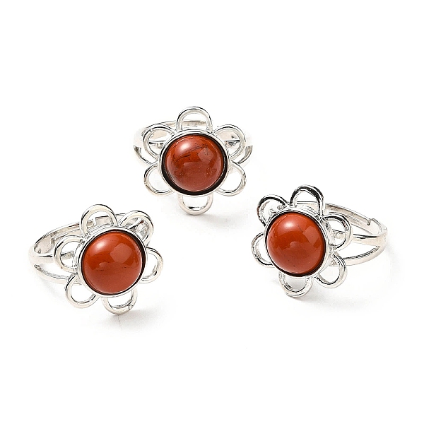 

PandaHall Natural Red Jasper Adjustable Rings, Platinum Tone Flower Brass Rings for Women, Cadmium Free & Lead Free, US Size 7 3/4(17.9mm)...