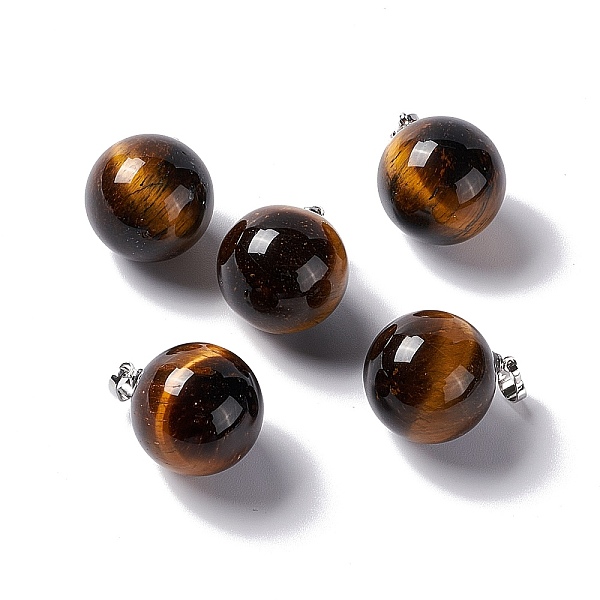 

PandaHall Natural Tiger Eye Pendants, with Platinum Tone Brass Findings, Round Charm, 22x18mm, Hole: 3x6mm Tiger Eye Round