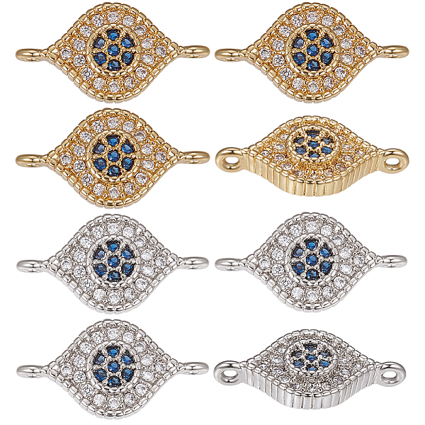 

PandaHall Beebeecraft 8Pcs 2 Colors DIY Brass Micro Pave Clear & Blue Cubic Zirconia Connector Charms, Eye Links, Platinum & Golden...