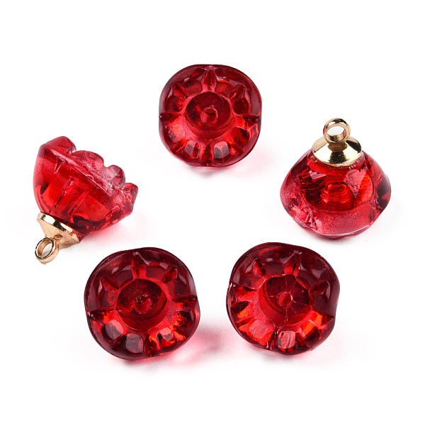 

PandaHall Transparent Spray Painted Glass Charms, with Light Gold Plated Brass Findings, Flower, Red, 14x13x13mm, Hole: 2mm Glass Flower Red