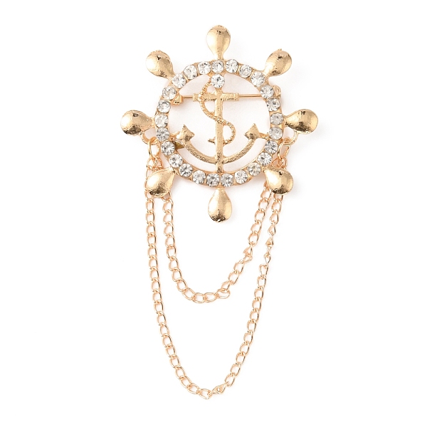 

PandaHall Naval Style Helm & Anchor Rhinestone Brooch for Men Women, Zinc Alloy Chain Lapel Pin for Backpack Clothes, Golden, 78mm..., Clear