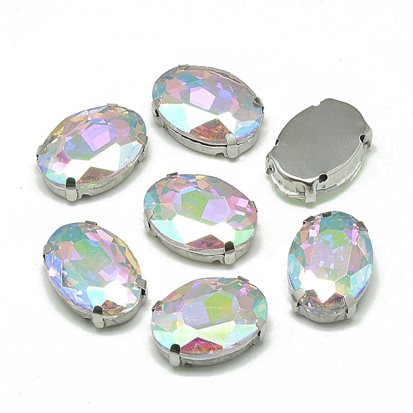 

PandaHall Sew on Rhinestone, Multi-strand Links, Glass Rhinestone, with Brass Prong Settings, Garments Accessories, Faceted, Oval, Platinum..., Clear