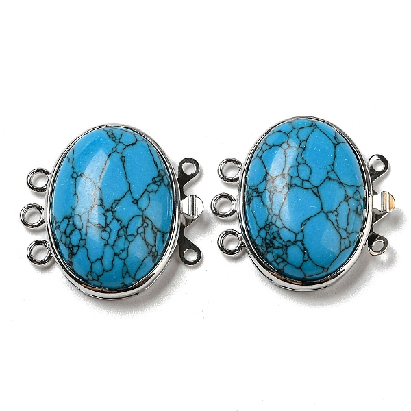 

PandaHall Synthetic Turquoise Box Clasp, with Alloy Findings, Oval, 27x27x9.5~10.5mm, Hole: 2mm Synthetic Turquoise Oval