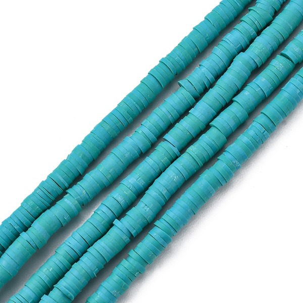 PandaHall Handmade Polymer Clay Beads Strands, for DIY Jewelry Crafts Supplies, Heishi Beads, Disc/Flat Round, Dark Turquoise, 4x0.5~1mm...