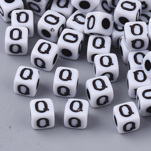 

PandaHall White Opaque Acrylic Beads, Horizontal Hole, Cube with Black Alphabet, Letter.Q, 4~5x4~5x4~5mm, Hole: 1.8mm, about 255~260pcs/20g...