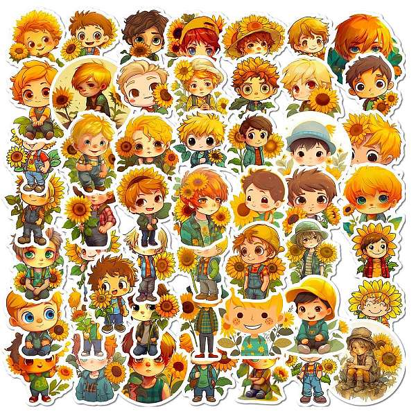 

PandaHall Cartoon Paper Sticker, for DIY Scrapbooking, Craft, Sunflower with Boy, Colorful, 52~54x34~52x0.1mm, 50pcs/bag Paper Human