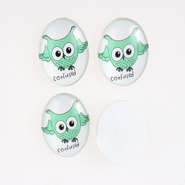 

PandaHall Cartoon Owl Printed Glass Oval Cabochons, Medium Aquamarine, 30x20x6mm Glass Oval Green