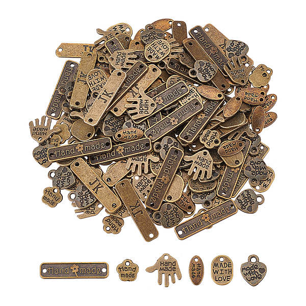 

PandaHall FINGERINSPIRE 216 Pcs 6 Styles Alloy Word Charms Pendants Handmade Made with Love Charms Bronze Oval/Heart/Rectangle/Hand/Flower...