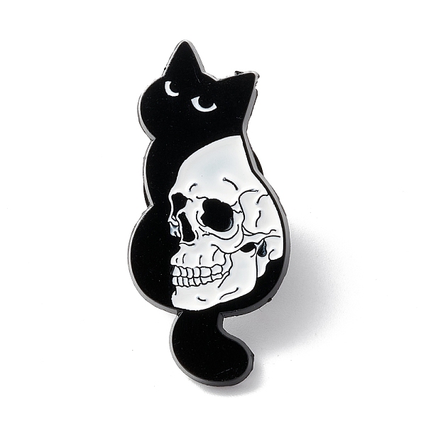 PandaHall Skull with Cat Enamel Pin, Halloween Alloy Brooch for Backpack Clothes, Electrophoresis Black, White, 29.5x14x1.5mm Alloy+Enamel...
