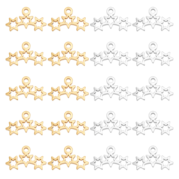 

PandaHall DICOSMETIC 20Pcs 2 Colors 304 Stainless Steel Charms, Laser Cut, Star, Golden & Stainless Steel Color, 6.5x11x1mm, Hole: 1.2mm...