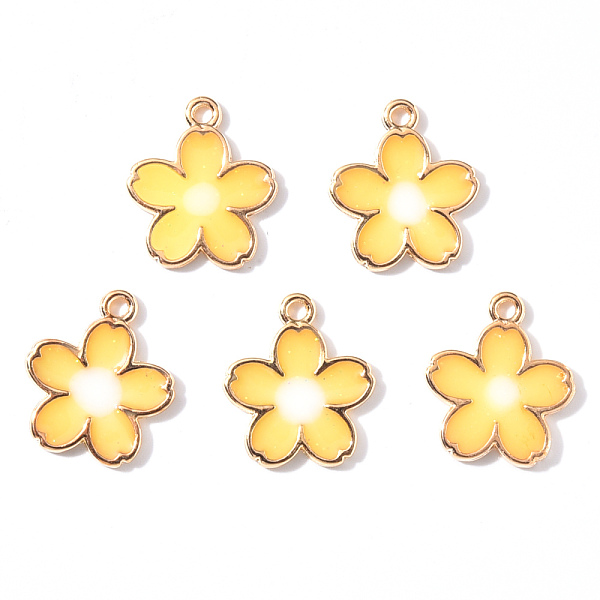

PandaHall Transparent Epoxy Resin Pendants, with Light Gold Alloy Findings, Glitter Powder, Flower, Yellow, 18x15x3mm, Hole: 1.6mm...