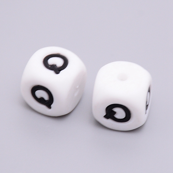 

PandaHall Silicone Beads, Cube with Letter.Q, White, 12x12x12mm, Hole: 2mm Silicone Cube White
