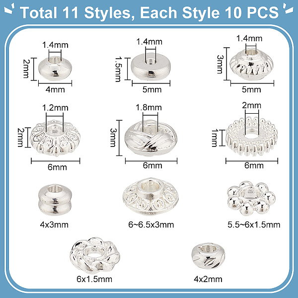 Pandahall Elite 110 Stück 11 Stile Abstandsperlen Aus Legierung Und Messing