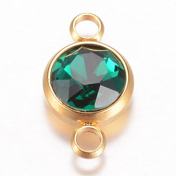 

PandaHall Glass Links connectors, Faceted, with 304 Stainless Steel Findings, Flat Round, Golden, Emerald, 17.5x10x6.5mm, Hole: 2.5mm Glass..., Green