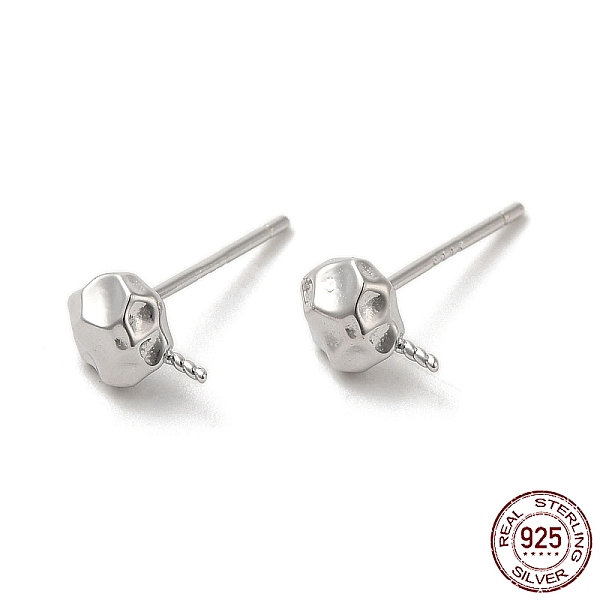 

PandaHall Rhodium Plated 925 Sterling Silver Ear Stud Findings, for Half Drilled Beads, with S925 Stamp, Real Platinum Plated, 7.5x5mm, Pin...