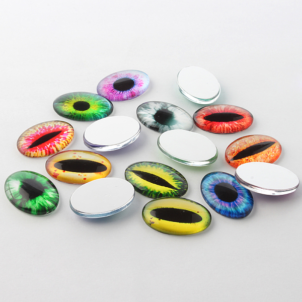 

PandaHall Dragon Eye Theme Ornaments Glass Oval Flatback Cabochons, Mixed Color, 25x18x6mm Glass Oval Multicolor