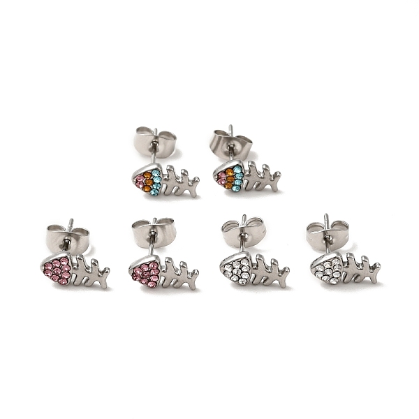 

PandaHall Rhinestone Fishbone Stud Earrings with 316 Surgical Stainless Steel Pins, Stainless Steel Color Plated 304 Stainless Steel Jewelry..., Multicolor