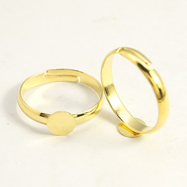 

PandaHall Brass Pad Ring Bases, Lead Free and Cadmium Free, Adjustable, Golden, Size: Ring: about 17mm in inner diameter, Tray: about 6mm in...