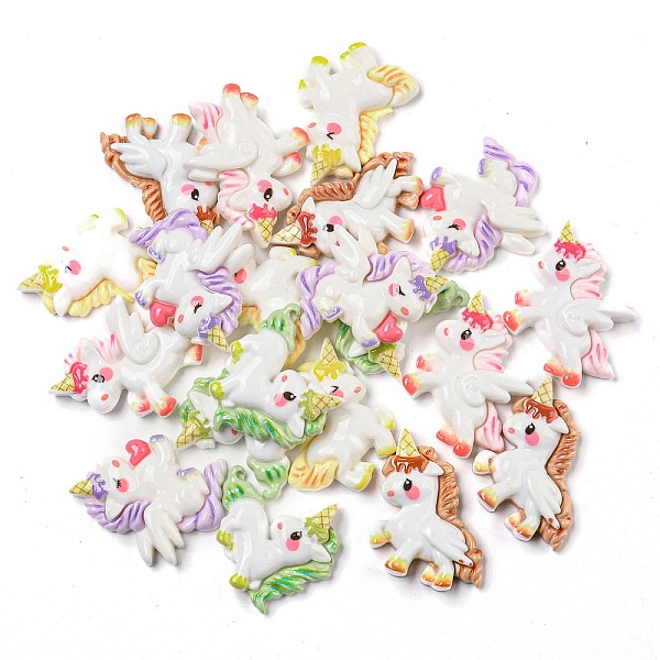 

PandaHall Opaque Resin Decoden Cabochons, Unicorn, Mixed Color, 25~26x29~32.5x6.5~7.5mm Resin Unicorn Multicolor