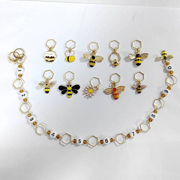 

PandaHall BENECREAT 11Pcs Acrylic Number Knitting Row Counter Chains and Bees, Honey Pot, Little Daisy Enamel Charm Locking Stitch Markers...
