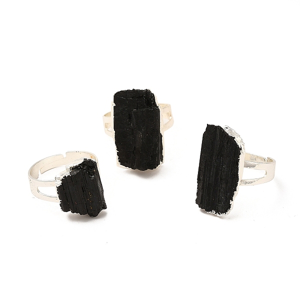 

PandaHall Natural Tourmaline Irregular Nugget Adjustable Ring, Rack Plating Brass Wide Ring for Men Women, Lead Free & Cadmium Free, Silver...