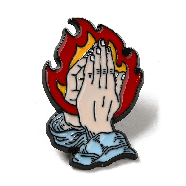 

PandaHall Black Zinc Alloy Brooches, Praying Hand Enamel Pins, Fire, 31x30.5x1.5mm Alloy+Enamel Others Red