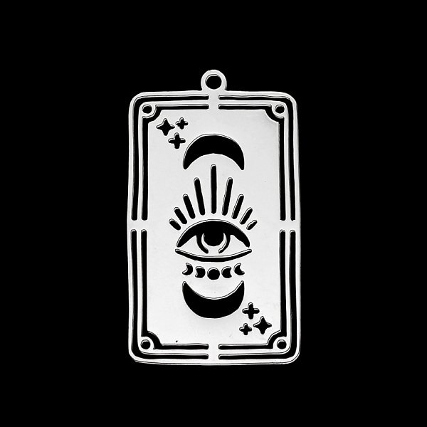 

PandaHall 201 Stainless Steel Pendants, Laser Cut, Rectangle with Eye & Moon & Star, Stainless Steel Color, 32x18x1mm, Hole: 1.5mm 201...
