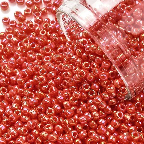 

PandaHall TOHO Round Seed Beads, Japanese Seed Beads, (410) Opaque AB Pumpkin, 11/0, 2.2mm, Hole: 0.8mm, about 5555pcs/50g Glass Orange