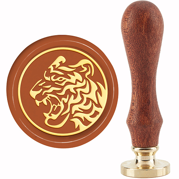 PandaHall Brass Wax Seal Stamp with Handle, for DIY Scrapbooking, Tiger Pattern, 3.5x1.18 inch(8.9x3cm) Brass Tiger
