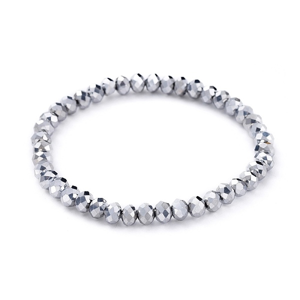 

PandaHall Electroplate Glass Beads Stretch Bracelets, Faceted, Rondelle, Platinum Plated, 2-1/8 inch(5.5cm) Glass