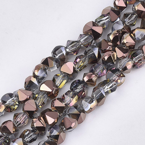 

PandaHall Electroplate Glass Beads Strands, Half Plated, Faceted, Camel, 6~6.5x4.5~5x5.5mm, Hole: 1.2mm, about 100pcs/strand, 17.3 inch..., Brown