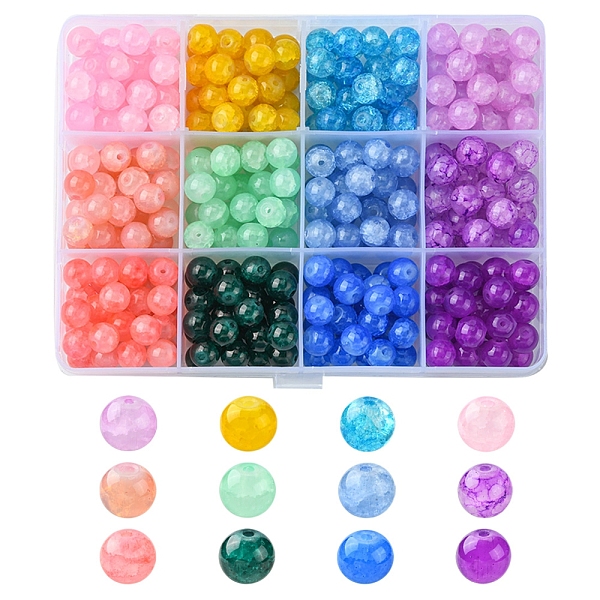 

PandaHall 336Pcs 12 Colors Baking Painted Crackle Glass Bead Strands, Round, Mixed Color, 8mm, Hole: 1.3~1.6mm, 28pcs/color Glass Round..., Multicolor