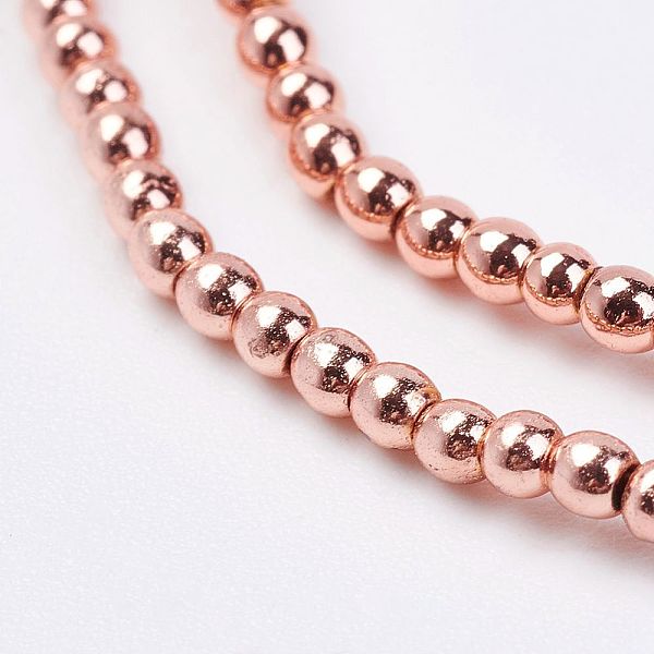

PandaHall Non-magnetic Synthetic Hematite Bead Strands, Round, Rose Gold Plated, 2mm, Hole: 0.5mm, about 203pcs/strand, 15.7 inch...
