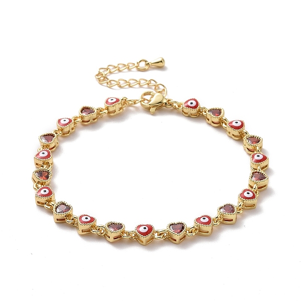 

PandaHall Enamel Evil Eye & Cubic Zirconia Heart Link Chain Bracelet, Golden Brass Jewelry for Women, FireBrick, 7-1/8 inch(18.2cm) Cubic..., Red