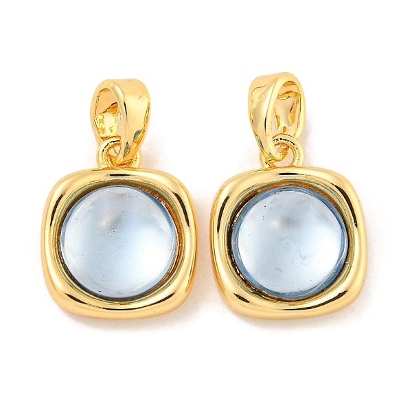 

PandaHall Brass & Resin Square Charms with Snap on Bails, Real 18K Gold Plated, 13x10.5x5mm, Hole: 5x3mm Brass+Resin Square Blue