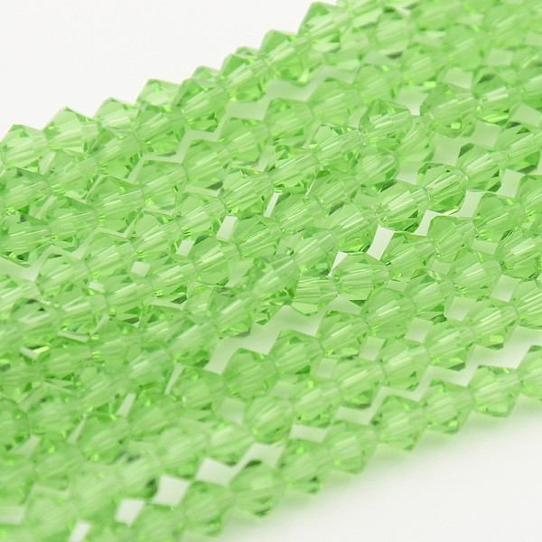 

PandaHall Faceted Bicone Glass Beads Strands, Lawn Green, 3.5x3mm, Hole: 1mm, about 113~115pcs/strand, 36~36.5cm Glass Bicone Green