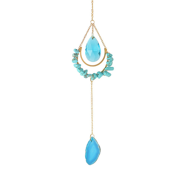

PandaHall Synthetic Turquoise Chip Teardrop Hanging Suncatcher Pendant Decoration, with Nuggets Quartz Charm, Crystal Ball Prism Pendants...