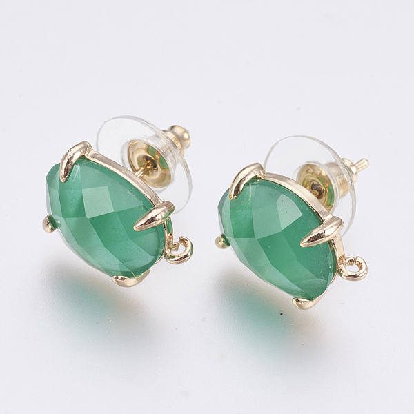 

PandaHall Faceted Glass Stud Earring Findings, with Loop, Light Gold Plated Brass Findings, Oval, Medium Sea Green, 14x10x5mm, Hole: 1mm...