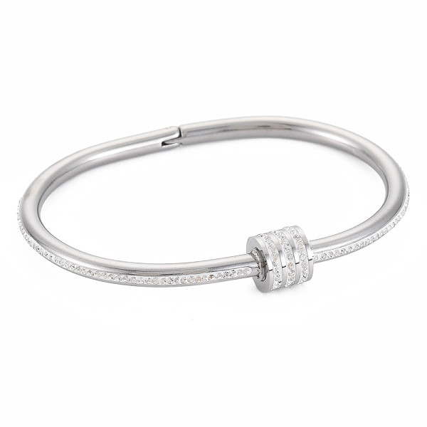 

PandaHall Stainless Steel Bangle with Crystal Rhinestone Column Screw Shackle for Women, Stainless Steel Color, Inner Diameter: 1-5/8x2-3/8...