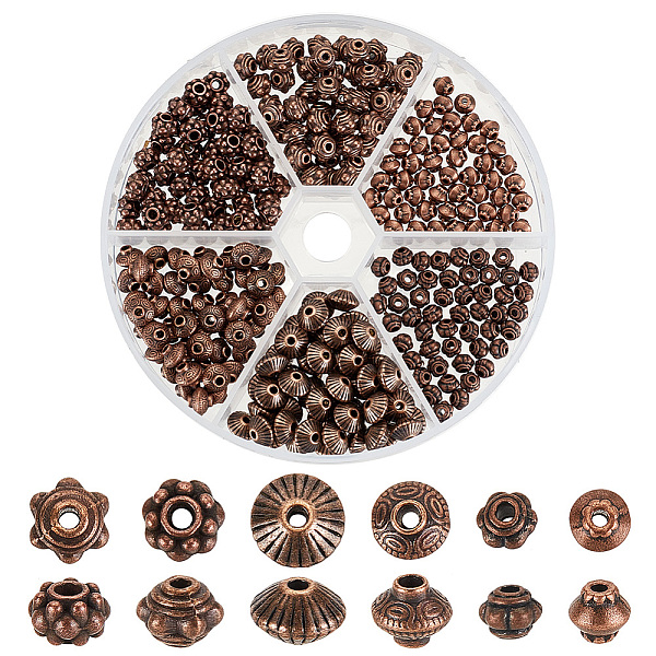 

PandaHall PH 300PCS Metal Spacer Beads, 6 Styles Red Copper Jewelry Beads Flower Bicone Rondelle Tibetan Alloy Loose Beads for Making...