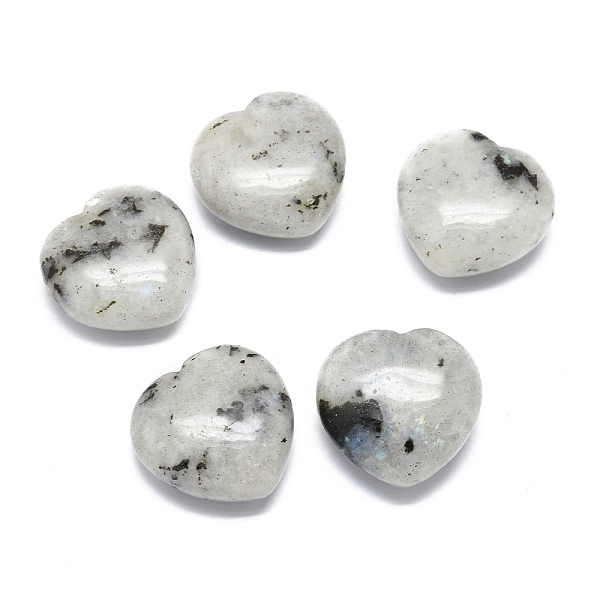 PandaHall Natural Labradorite Heart Love Palm Worry Stone, Healing Crystal, 28.5~30x29~30x13~15mm Labradorite Heart