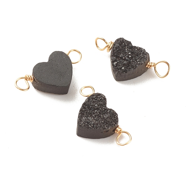 

PandaHall Natural Druzy Agate Connector Charms, with Golden Tone Copper Wire, Dyed, Heart, Black, 18~20x9~10x4~5mm, Hole: 3mm Agate+Crystal...
