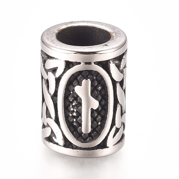 

PandaHall 304 Stainless Steel European Beads, Large Hole Beads, Column with Runes/Futhark/Futhor, Antique Silver, 13.5x10mm, Hole: 6mm 304...
