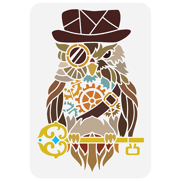 

PandaHall FINGERINSPIRE Steampunk Owl Stencil 8.3x11.7inch Reusable Painting Stencil Owl with Key Hat Glass Animal Theme Stencil Hollow Out...