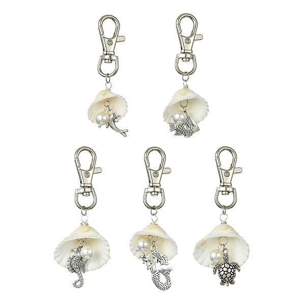 

PandaHall Shell Pendant Decorations, with Sea Animals Alloy Charms amd Swivel Lobster Clasps, Antique Silver & Platinum, 75~88mm Alloy Mixed...