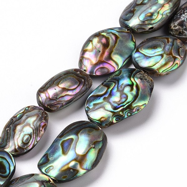 

PandaHall Natural Abalone Shell/Paua Shell Beads, Flat Oval, Colorful, 24~32x14~19x4mm, about 15~16pcs/strand, 15.5 inch Paua Shell Oval