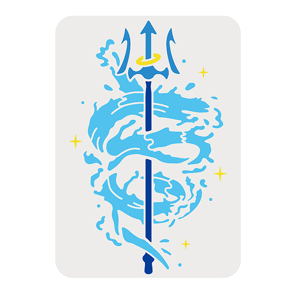 PandaHall FINGERINSPIRE Trident Stencils 29.7x21cm Ocean Waves Stencils Plastic Trident Stencils Templates Reusable Trident Waves Stars...