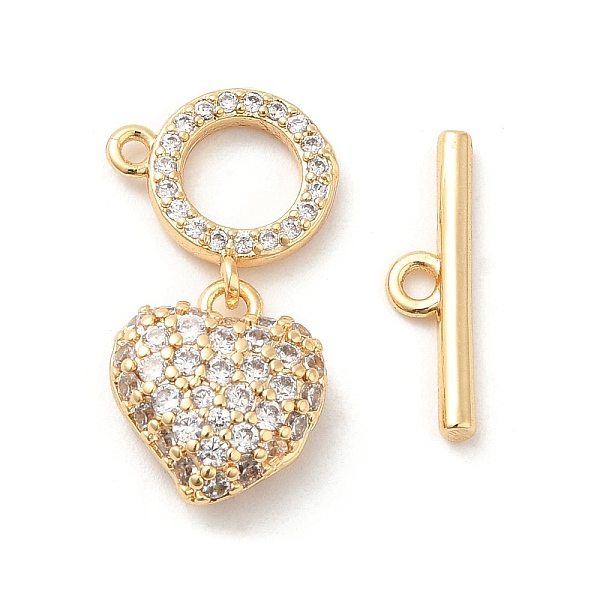 

PandaHall Brass Micro Pave Clear Cubic Zirconia Toggle Clasps, Heart, Real 18K Gold Plated, Heart: 12x10x4.5mm, Hole: 1mm, T-bar: 4x15.5x2mm...