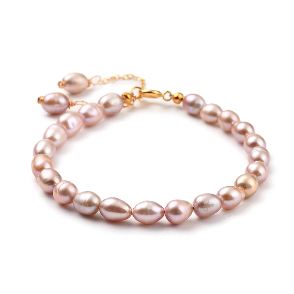 

PandaHall Natural Cultured Freshwater Pearl Beaded Bracelets, with Brass Cable Chains and 304 Stainless Steel Spring Ring Clasps, Plum..., Purple